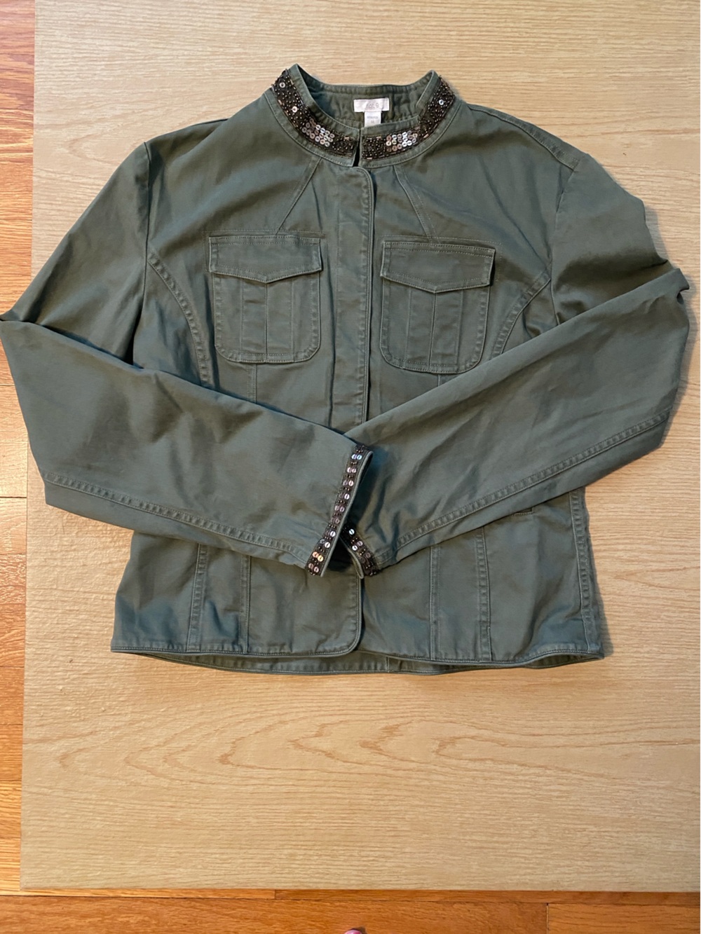 Apt. 9 Olive Green Military-Style Jacket with Sequin Trim